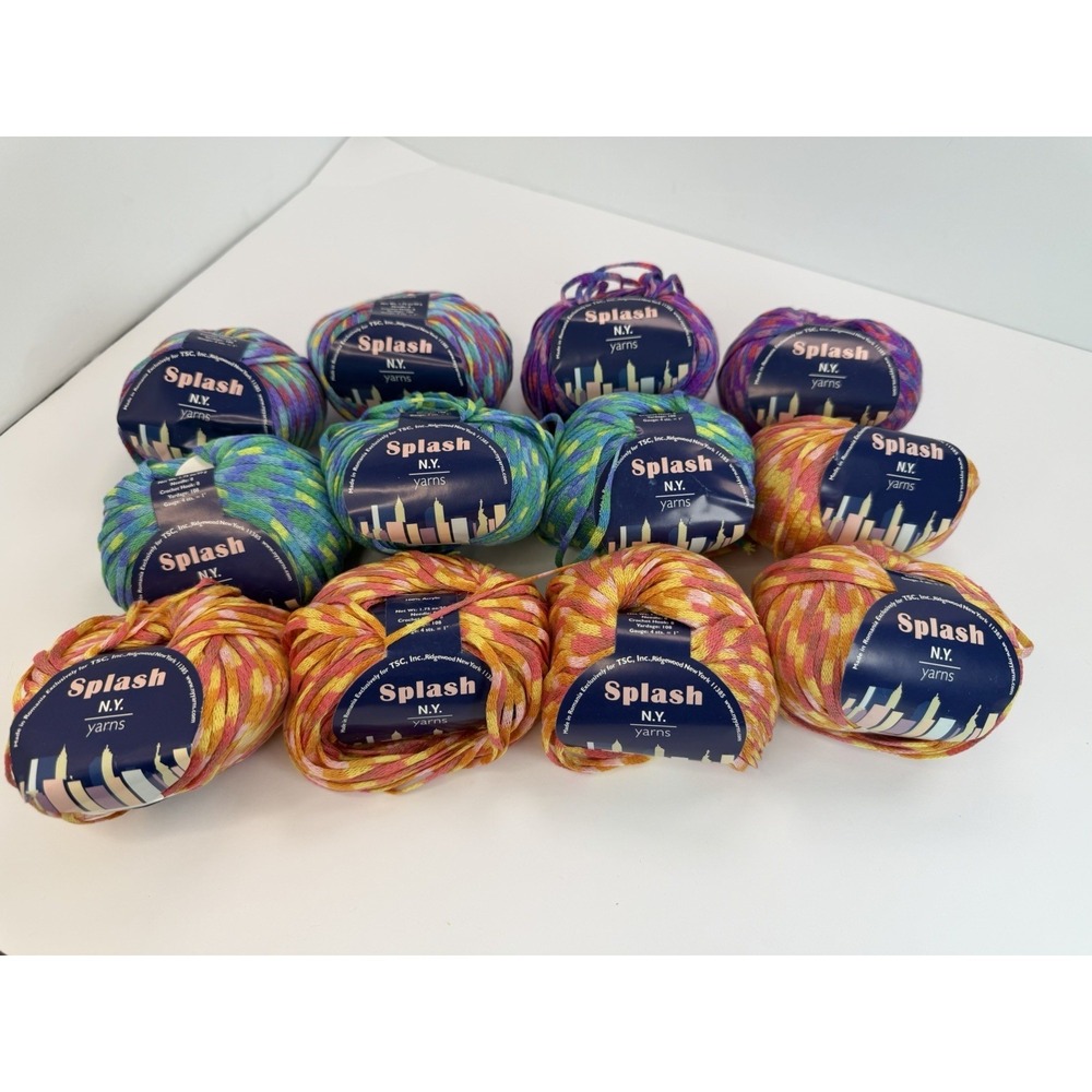 Splash N.Y. Yarns Lot Of 12 Ribbon Variegated 100% Acrylic Made In Romania